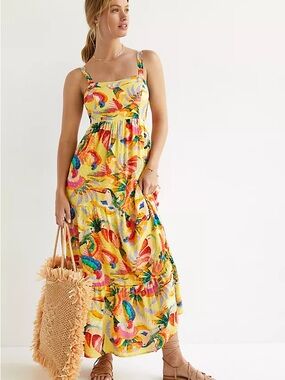 knee length dresses for ladies Pink Banana Leaves Maxi Dress